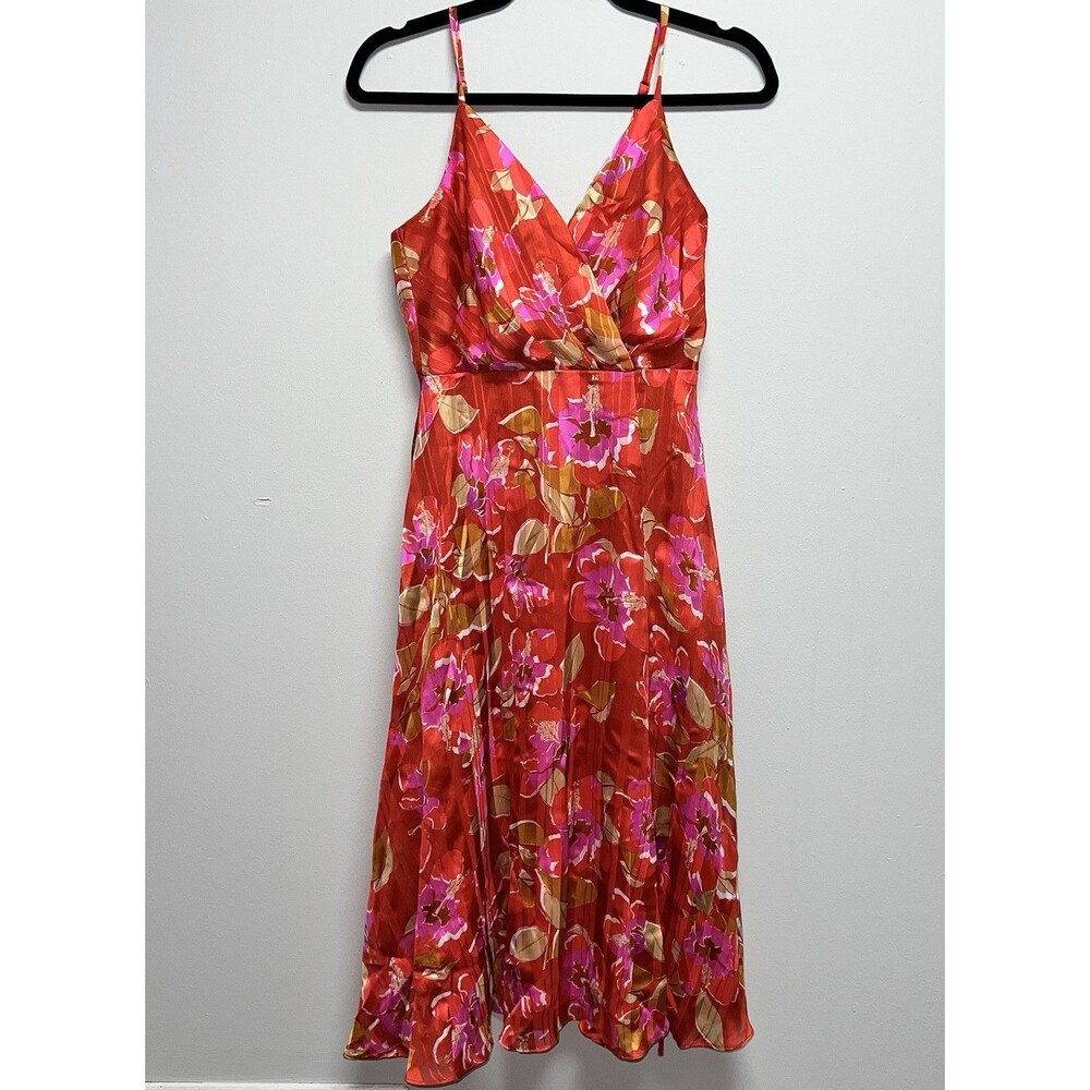 Lulus all about love red floral satin midi dress women’s size small spaghetti